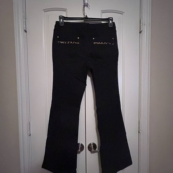 Women's Black Jeans w/Animal Print Trim in Size 10 by Cache - Picture 2 of 6